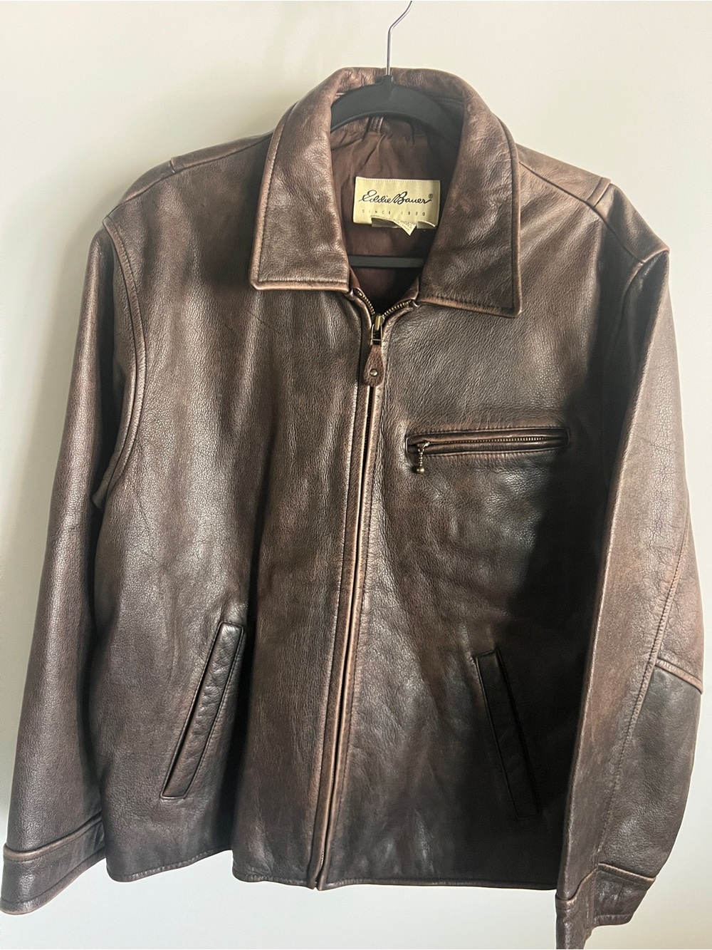 Vintage Eddie Bauer Dark Brown Leather Bomber Jacket